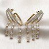 Oro Laminado Long Earring, Gold Filled Style Teardrop Design, with White Cubic Zirconia, Polished, Golden Finish, 02.436.0071