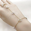 Stainless Steel Fancy Bracelet, Flower and Rolo Design, with Ivory Pearl and Pink Crystal, Polished, Golden Finish, 03.437.0004.07 (Thickness, 7 Inches Length)