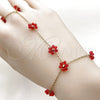 Stainless Steel Fancy Bracelet, Flower and Ball Design, with Siam Crystal, Polished, Golden Finish, 03.437.0004.1.07 (Thickness, 7 Inches Length)