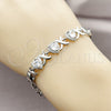 Rhodium Gold Filled Tennis Bracelet, Hugs and Kisses and Heart Design, with White Cubic Zirconia and White Micro Pave, Polished, Rhodium Finish, 03.266.0058.2.07 (Thickness, 8 Inches Length)