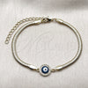 Oro Laminado Fancy Bracelet, Gold Filled Style Evil Eye and Rat Tail Design, with White Micro Pave, Blue Enamel Finish, Golden Finish, 03.60.0177.07 (03 MM Thickness, 7 Inches Length)