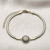 Oro Laminado Fancy Bracelet, Gold Filled Style Evil Eye and Rat Tail Design, with Sapphire Blue and White Micro Pave, Polished, Golden Finish, 03.60.0179.07 (03 MM Thickness, 7 Inches Length)