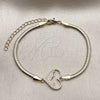 Oro Laminado Fancy Bracelet, Gold Filled Style Heart and Rat Tail Design, with White Micro Pave, Polished, Golden Finish, 03.60.0183.07 (03 MM Thickness, 7 Inches Length)