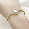 Oro Laminado Fancy Bracelet, Gold Filled Style Heart and Cluster Design, with Ivory Pearl and White Cubic Zirconia, Polished, Golden Finish, 03.60.0187.07 (03 MM Thickness, 7 Inches Length)