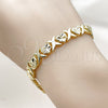 Oro Laminado Solid Bracelet, Gold Filled Style Heart and Hugs and Kisses Design, Diamond Cutting Finish, Golden Finish, 03.60.0190.07 (Thickness, 8 Inches Length)
