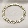 Oro Laminado Solid Bracelet, Gold Filled Style Heart and Hugs and Kisses Design, Diamond Cutting Finish, Golden Finish, 03.60.0190.07 (Thickness, 8 Inches Length)