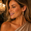 Oro Laminado Long Earring, Gold Filled Style with White Micro Pave, Polished, Golden Finish, 02.283.0427