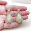 Oro Laminado Long Earring, Gold Filled Style Teardrop Design, with White Cubic Zirconia, Polished, Golden Finish, 02.283.0433