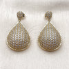 Oro Laminado Long Earring, Gold Filled Style Teardrop Design, with White Cubic Zirconia, Polished, Golden Finish, 02.283.0433