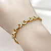 Oro Laminado Tennis Bracelet, Gold Filled Style Hugs and Kisses Design, with White Micro Pave, Polished, Golden Finish, 03.283.0595.07 (Thickness, 8 Inches Length)
