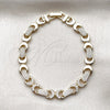 Oro Laminado Tennis Bracelet, Gold Filled Style Hugs and Kisses Design, with White Micro Pave, Polished, Golden Finish, 03.283.0595.07 (Thickness, 8 Inches Length)