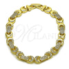 Oro Laminado Tennis Bracelet, Gold Filled Style Hugs and Kisses Design, with White Micro Pave, Polished, Golden Finish, 03.283.0595.07 (Thickness, 8 Inches Length)
