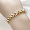 Oro Laminado Tennis Bracelet, Gold Filled Style Belt Buckle Design, with White Cubic Zirconia, Polished, Golden Finish, 03.283.0596.07 (08 MM Thickness, 7 Inches Length)