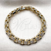 Oro Laminado Tennis Bracelet, Gold Filled Style Belt Buckle Design, with White Cubic Zirconia, Polished, Golden Finish, 03.283.0596.07 (08 MM Thickness, 7 Inches Length)
