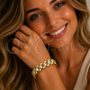 Oro Laminado Tennis Bracelet, Gold Filled Style Belt Buckle Design, with White Cubic Zirconia, Polished, Golden Finish, 03.283.0599.07 (Thickness, 8 Inches Length)