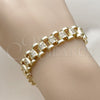 Oro Laminado Tennis Bracelet, Gold Filled Style Belt Buckle Design, with White Cubic Zirconia, Polished, Golden Finish, 03.283.0599.07 (Thickness, 8 Inches Length)