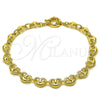 Oro Laminado Fancy Anklet, Gold Filled Style Heart Design, Polished, Golden Finish, 03.415.0026.10 (09 MM Thickness, 10 Inches Length)