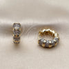 Oro Laminado Huggie Hoop, Gold Filled Style Bamboo Design, with White Micro Pave, Polished, Two Tone, 02.297.0008.20