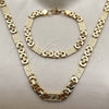 Stainless Steel Necklace and Bracelet, Greek Key Design, Polished, Golden Finish, 06.116.0217.22