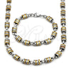 Stainless Steel Necklace and Bracelet, Paperclip Design, Polished, Two Tone, 06.116.0013.1.22