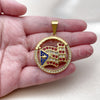 Stainless Steel Fancy Pendant, Star Design, with Multicolor Crystal, Polished, Golden Finish, 05.259.0009