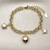 Oro Laminado Fancy Bracelet, Gold Filled Style Heart and Star Design, with White Cubic Zirconia, Polished, Golden Finish, 03.213.0445.07 (Thickness, 7 Inches Length)