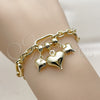 Oro Laminado Fancy Bracelet, Gold Filled Style Heart Design, Polished, Golden Finish, 03.213.0446.07 (09 MM Thickness, 7 Inches Length)