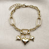 Oro Laminado Fancy Bracelet, Gold Filled Style Heart Design, Polished, Golden Finish, 03.213.0446.07 (09 MM Thickness, 7 Inches Length)