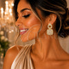 Oro Laminado Long Earring, Gold Filled Style Cluster Design, with White Cubic Zirconia, Polished, Golden Finish, 02.283.0437