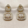 Oro Laminado Long Earring, Gold Filled Style Cluster Design, with White Cubic Zirconia, Polished, Golden Finish, 02.283.0437