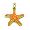 Oro Laminado Fancy Pendant, Gold Filled Style Star Design, Orange Enamel Finish, Golden Finish, 05.459.0049