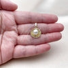 Oro Laminado Fancy Pendant, Gold Filled Style Shell Design, with Ivory Pearl and White Cubic Zirconia, Polished, Golden Finish, 05.459.0056