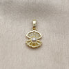 Oro Laminado Fancy Pendant, Gold Filled Style Shell Design, with Ivory Pearl and White Micro Pave, Polished, Golden Finish, 05.459.0058