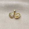 Oro Laminado Fancy Pendant, Gold Filled Style Heart Design, with Ivory Pearl and White Micro Pave, Polished, Golden Finish, 05.459.0059