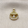 Oro Laminado Fancy Pendant, Gold Filled Style Shell Design, with Ivory Pearl and White Cubic Zirconia, Polished, Golden Finish, 05.459.0061