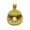Oro Laminado Fancy Pendant, Gold Filled Style Shell Design, with Ivory Pearl and White Cubic Zirconia, Polished, Golden Finish, 05.459.0061