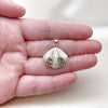 Oro Laminado Fancy Pendant, Gold Filled Style Shell Design, with Multicolor Cubic Zirconia, White Enamel Finish, Golden Finish, 05.459.0067