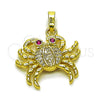 Oro Laminado Fancy Pendant, Gold Filled Style with White and Ruby Cubic Zirconia, Polished, Golden Finish, 05.459.0072