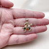 Oro Laminado Fancy Pendant, Gold Filled Style Turtle and Teardrop Design, with Multicolor Cubic Zirconia, Polished, Golden Finish, 05.459.0073