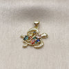 Oro Laminado Fancy Pendant, Gold Filled Style Turtle and Teardrop Design, with Multicolor Cubic Zirconia, Polished, Golden Finish, 05.459.0073