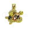Oro Laminado Fancy Pendant, Gold Filled Style Turtle and Teardrop Design, with Multicolor Cubic Zirconia, Polished, Golden Finish, 05.459.0073