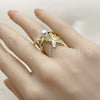 Oro Laminado Elegant Ring, Gold Filled Style Star and Ball Design, with Ivory Pearl, Polished, Golden Finish, 01.381.0019 (One size fits all)