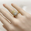 Oro Laminado Multi Stone Ring, Gold Filled Style Fish Design, with White Cubic Zirconia, Polished, Golden Finish, 01.381.0025 (One size fits all)