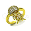 Oro Laminado Multi Stone Ring, Gold Filled Style Fish Design, with White Cubic Zirconia, Polished, Golden Finish, 01.381.0025 (One size fits all)