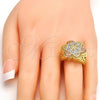 Oro Laminado Multi Stone Ring, Gold Filled Style Flower Design, with White Micro Pave, Polished, Tricolor, 01.26.0002.09 (Size 9)