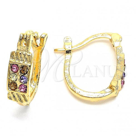 Oro Laminado Small Hoop, Gold Filled Style with Multicolor Crystal, Diamond Cutting Finish, Golden Finish, 02.164.0036.1