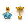 Stainless Steel Stud Earring, Flower Design, with Aqua Blue Crystal, Polished, Golden Finish, 02.271.0020.2