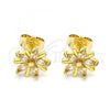 Oro Laminado Stud Earring, Gold Filled Style Flower Design, with Champagne Cubic Zirconia, Polished, Golden Finish, 02.310.0052