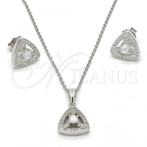 Sterling Silver Earring and Pendant Adult Set, with White Cubic Zirconia and White Micro Pave, Polished, Rhodium Finish, 10.174.0221