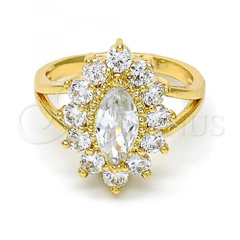 Oro Laminado Multi Stone Ring, Gold Filled Style with White Cubic Zirconia, Polished, Golden Finish, 01.205.0003.08 (Size 8)